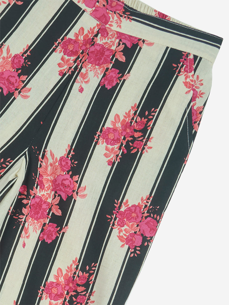 Utsa Kids Off-White Cotton-Blend Palazzos - (8-14yrs)
