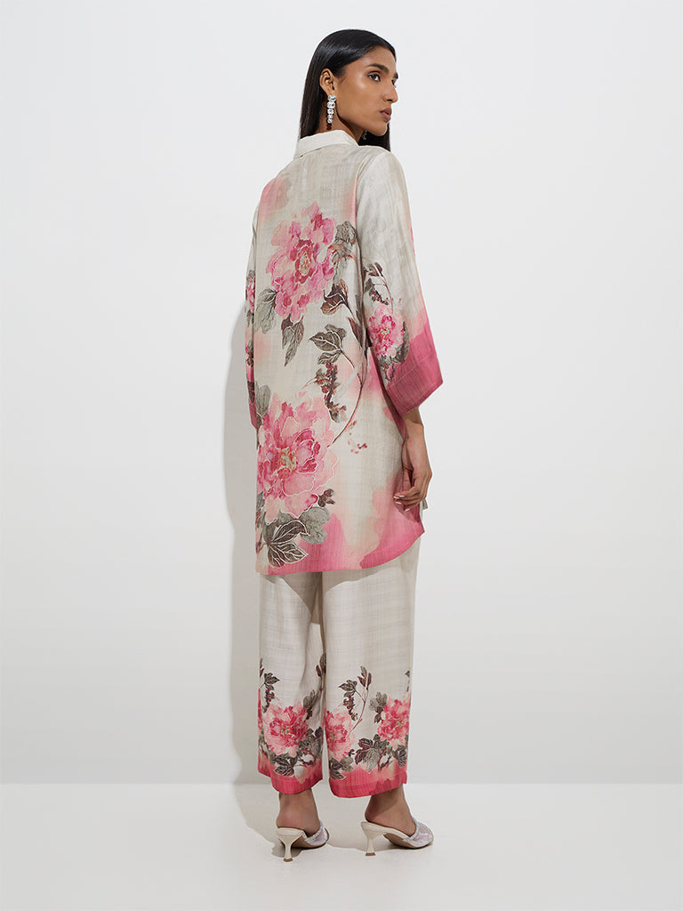 Buy Vark Pink Floral Design Ethnic Tunic with Pants Set from Westside