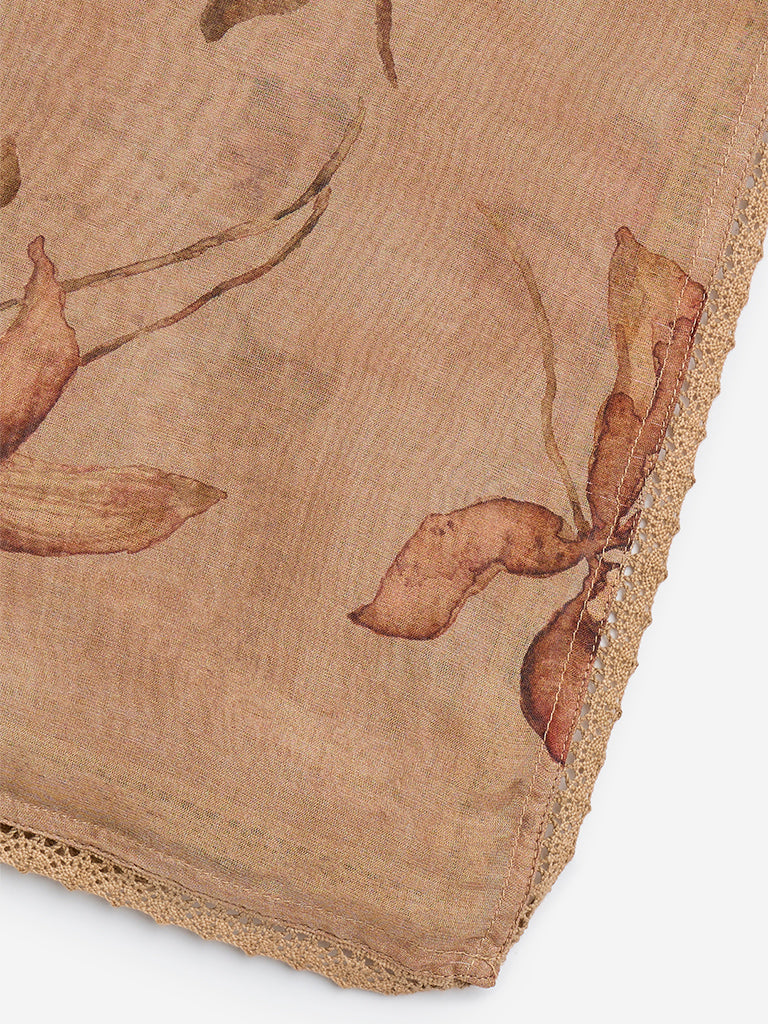 Zuba Brown Botanical Pattern Stole