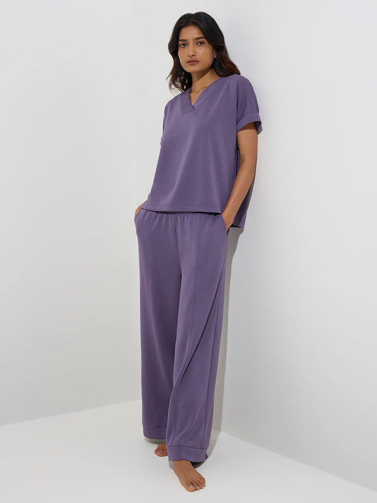 Wunderlove Lavender Solid High-Rise Lounge Pants
