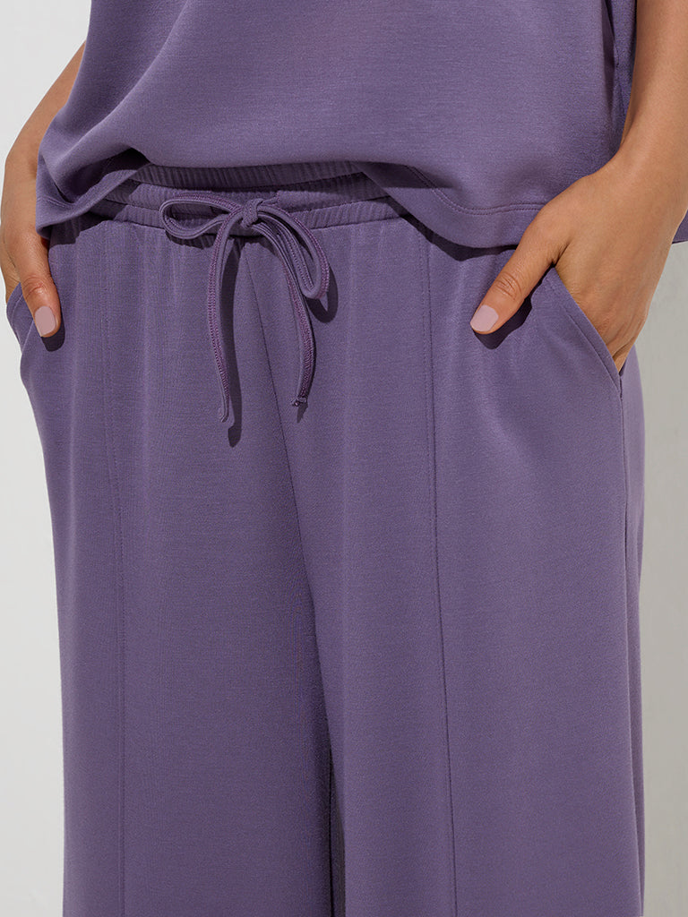 Wunderlove Lavender Solid High-Rise Lounge Pants
