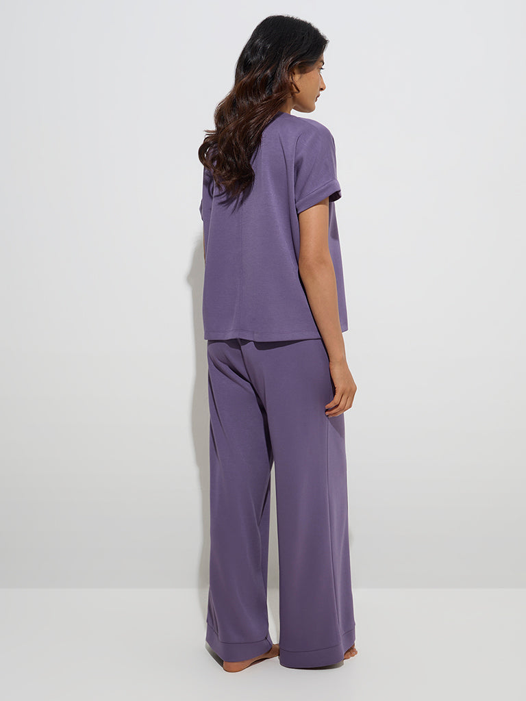 Wunderlove Lavender Solid High-Rise Lounge Pants
