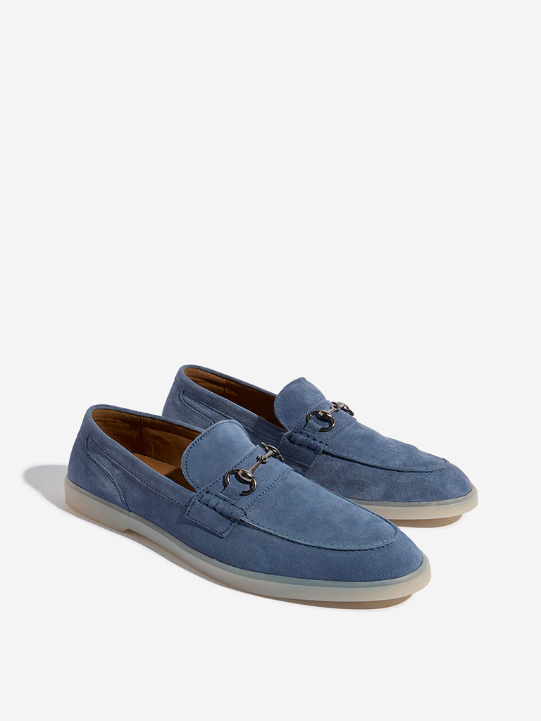 SOLEPLAY Dusty Blue Metal-Detailed Suede Leather Loafers