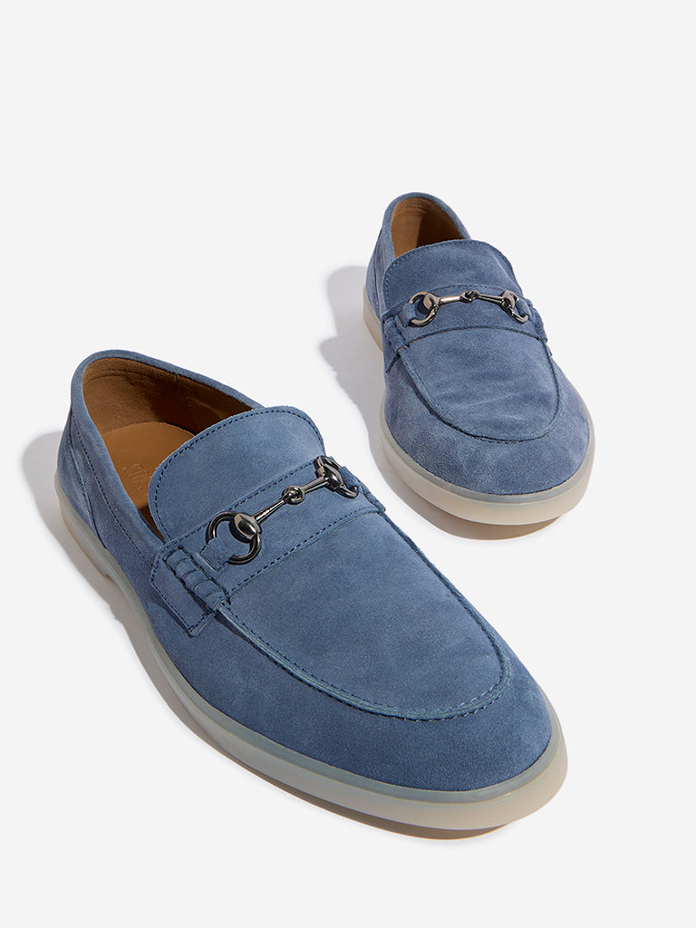 SOLEPLAY Dusty Blue Metal-Detailed Suede Leather Loafers
