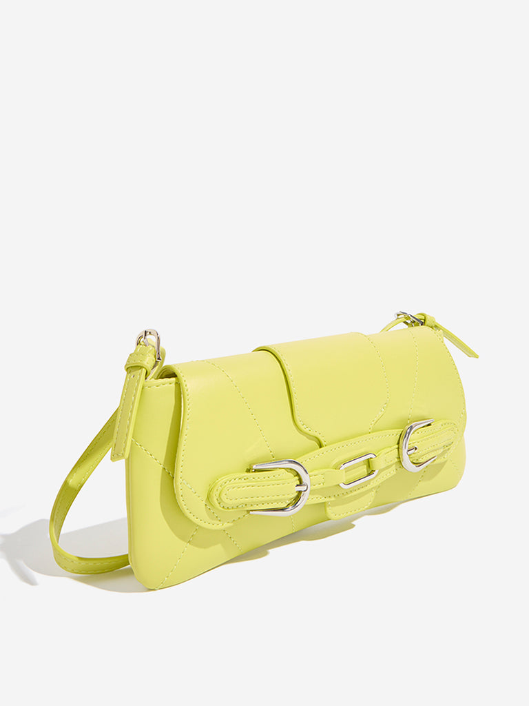 Westside Lime Buckle Strap-Detailed Baguette Bag