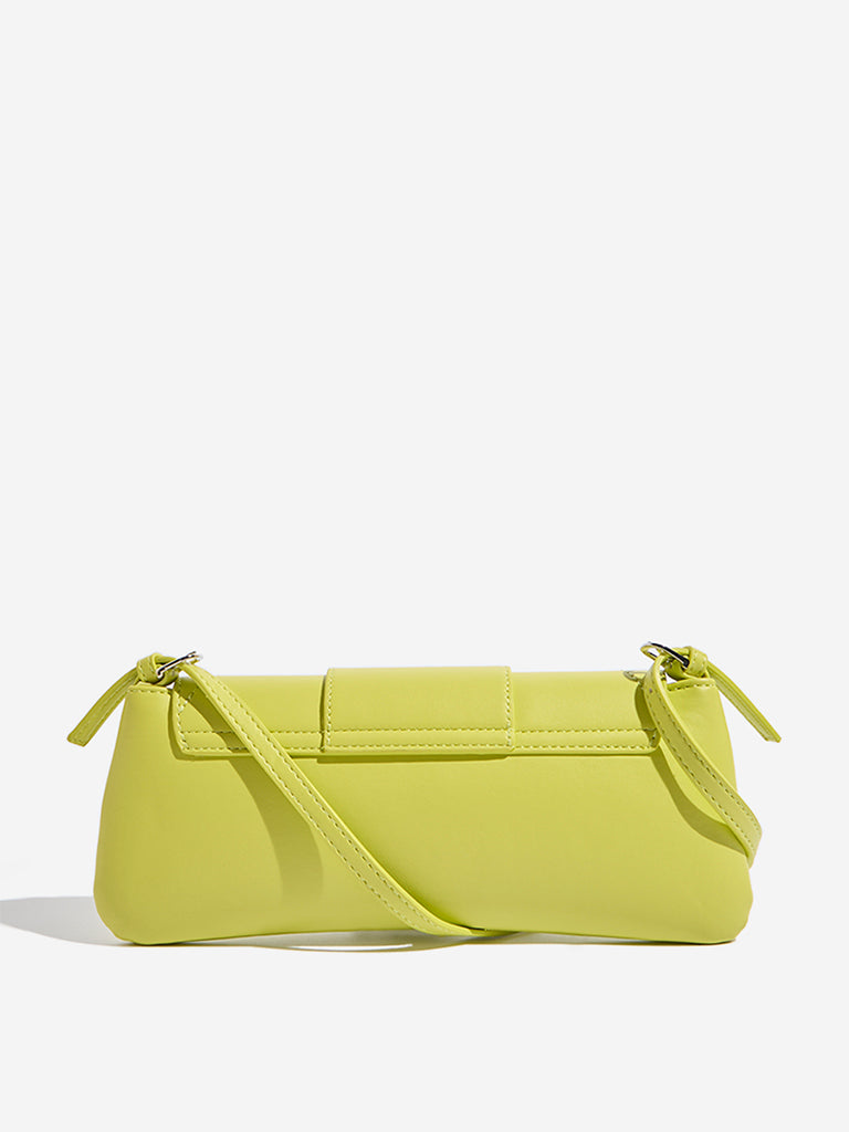 Westside Lime Buckle Strap-Detailed Baguette Bag