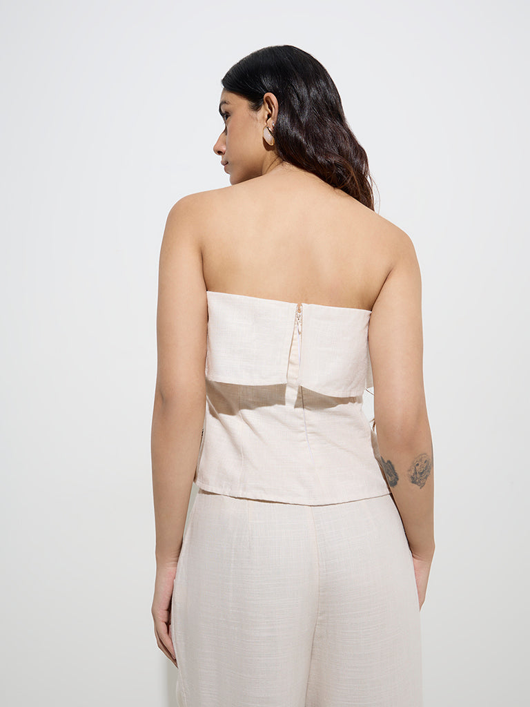 LOV Off-White Botanical Design Off-Shoulder Top