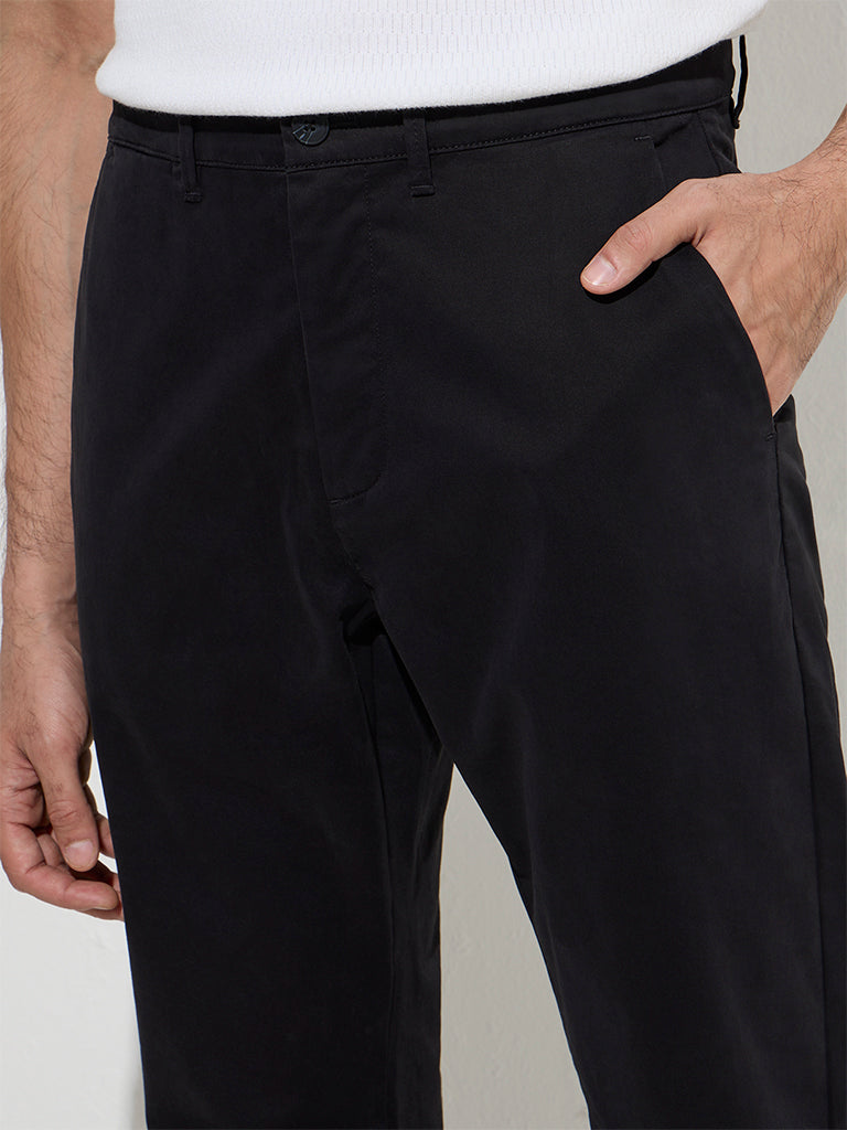 Ascot Black Relaxed-Fit Mid-Rise Cotton-Blend Chinos