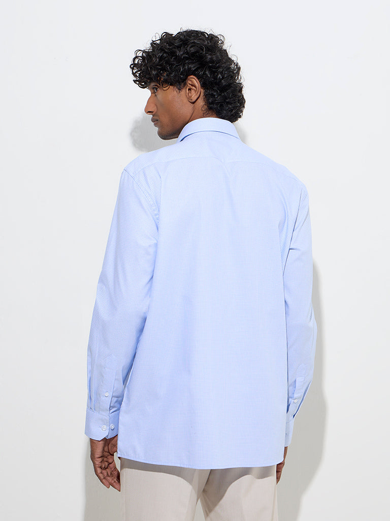 WES Formals Blue Houndstooth Relaxed-Fit Cotton Shirt