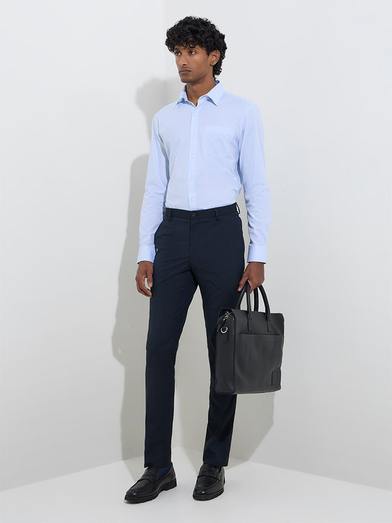 WES Formals Blue Solid Slim-Fit Cotton Shirt