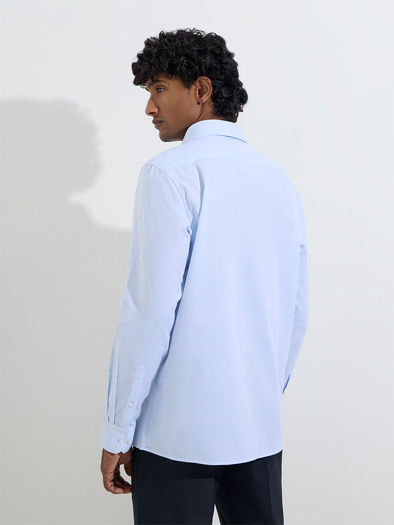 WES Formals Blue Solid Slim-Fit Cotton Shirt