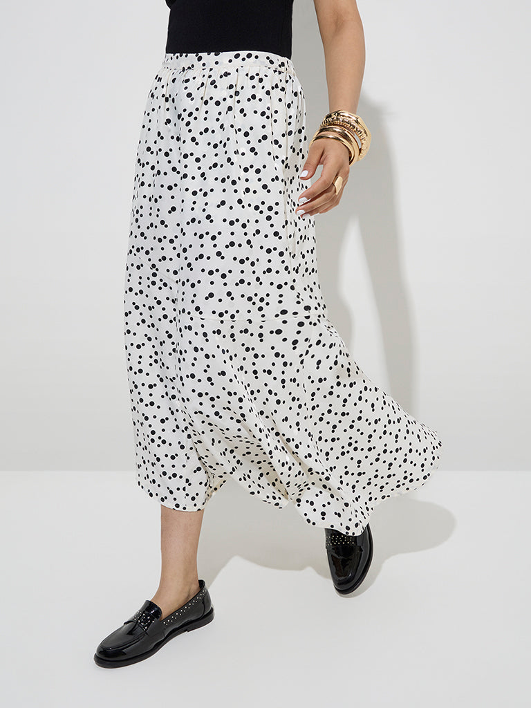 Wardrobe Ivory Polka Dotted High-Rise Skirt