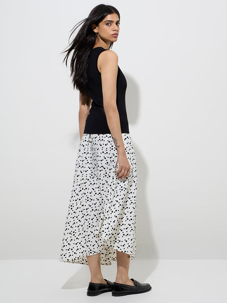 Wardrobe Ivory Polka Dotted High-Rise Skirt