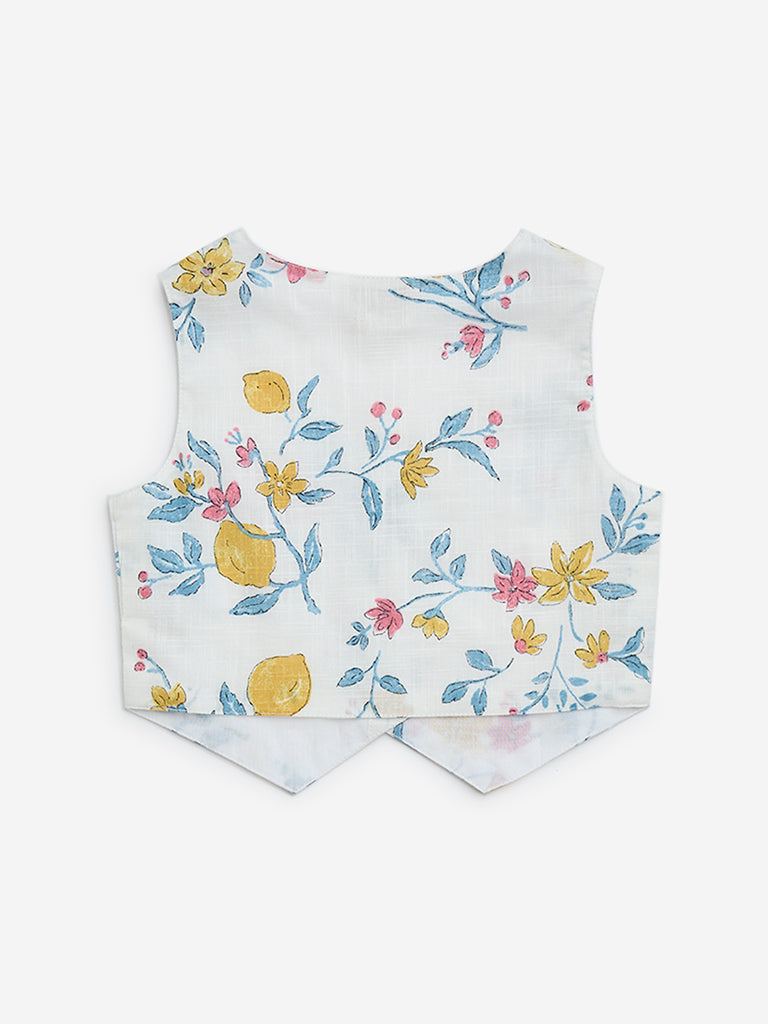 Utsa Kids White Floral Design Ethnic Top - (2-8yrs)