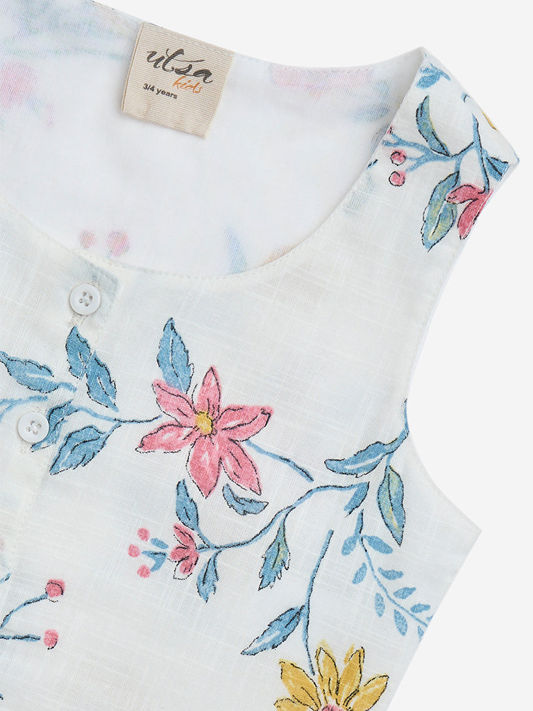 Utsa Kids White Floral Design Ethnic Top - (2-8yrs)