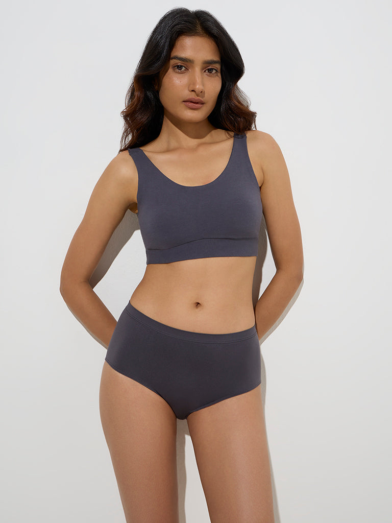 westisde Wunderlove Women's Charcoal Seam-Free Full Brief for Casual Wear Full Model View