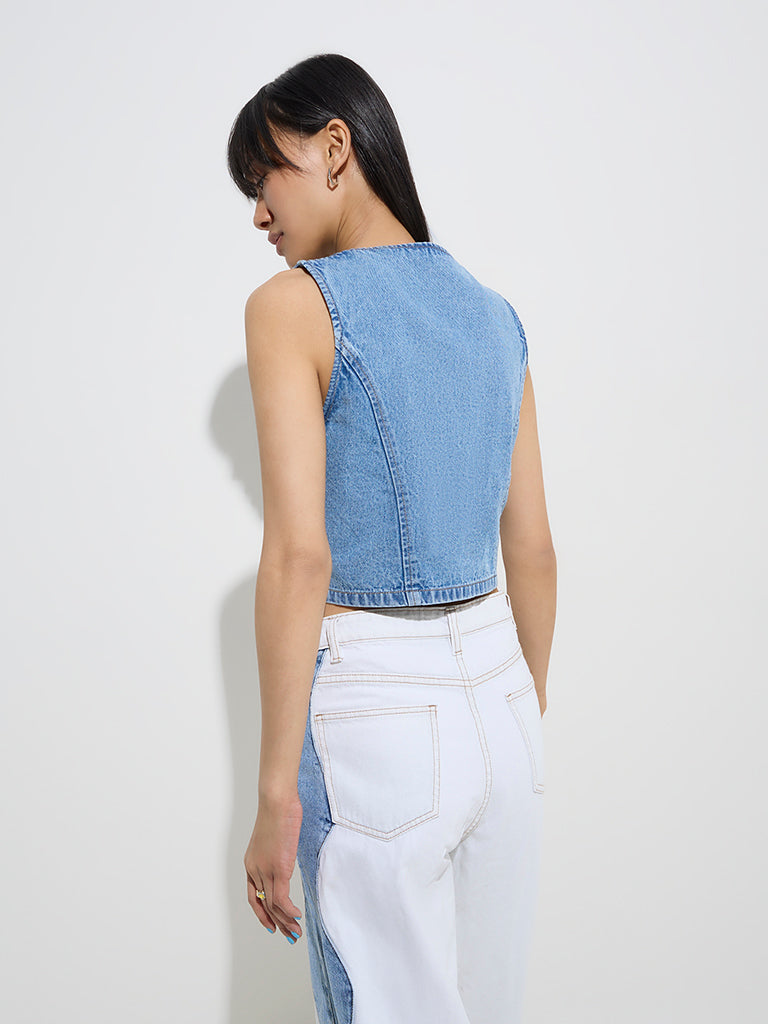 Nuon Blue Bow-Detailed Denim Top