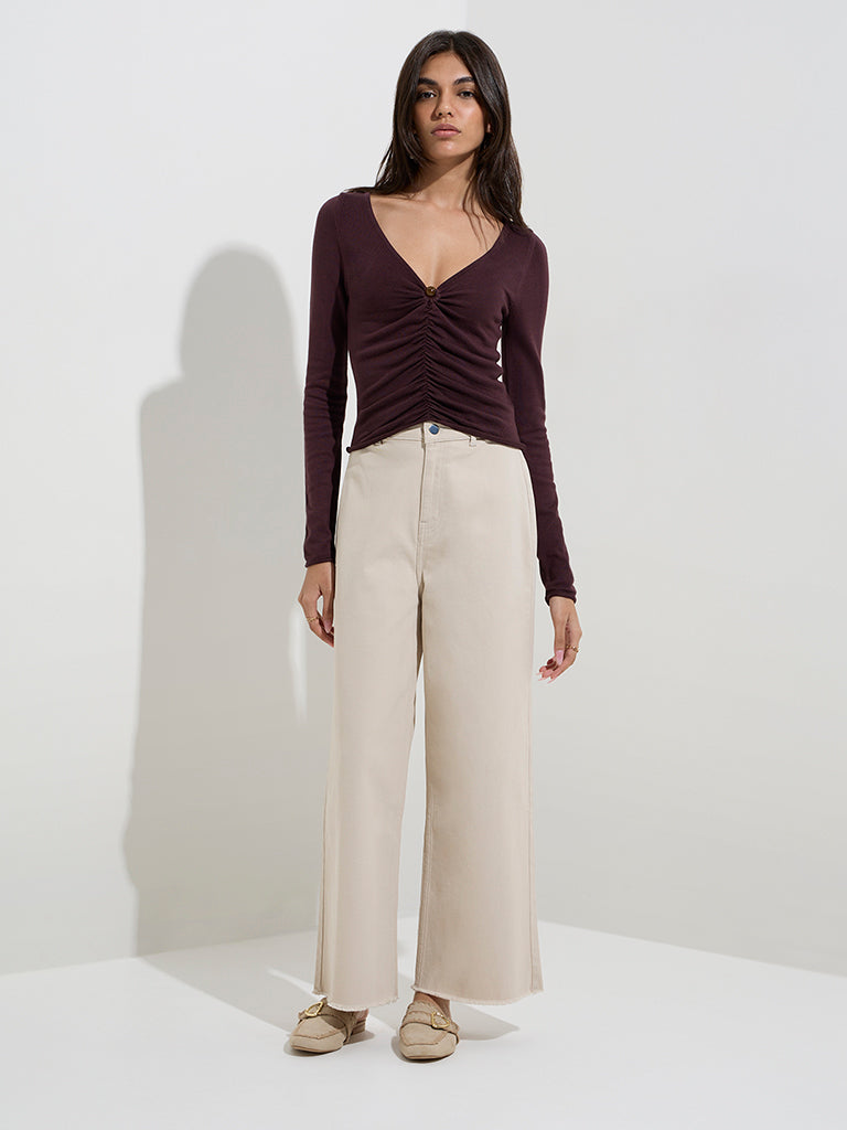 LOV Dark Brown Ruched Top