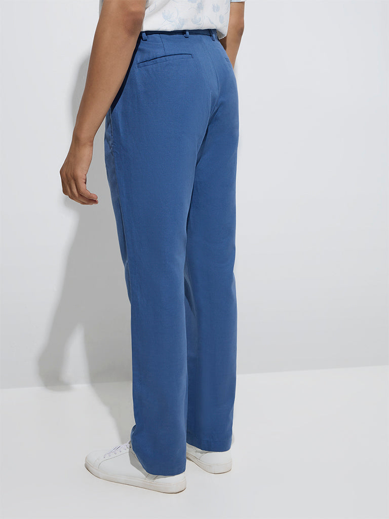 Westside Ascot Men's Blue Relaxed-Fit Mid-Rise Cotton-Blend Chinos for Casual Wear Back View