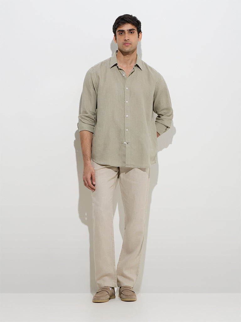 Ascot Sage Solid Relaxed-Fit Linen Shirt