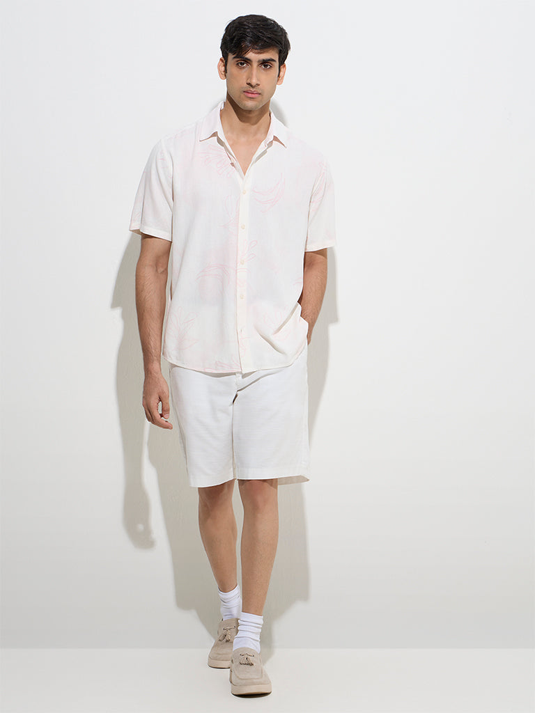 Westside Ascot Men's White Botanical Design Relaxed-Fit Shirt for Casual Wear Full Model View