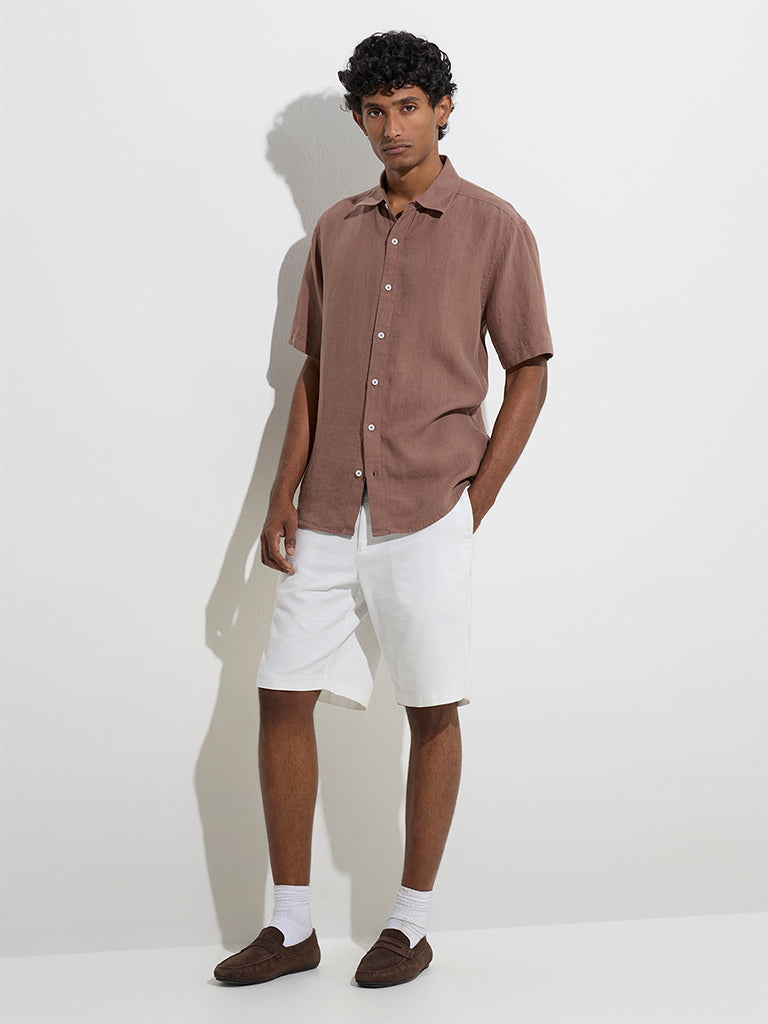 Ascot Taupe Solid Relaxed-Fit Linen Shirt