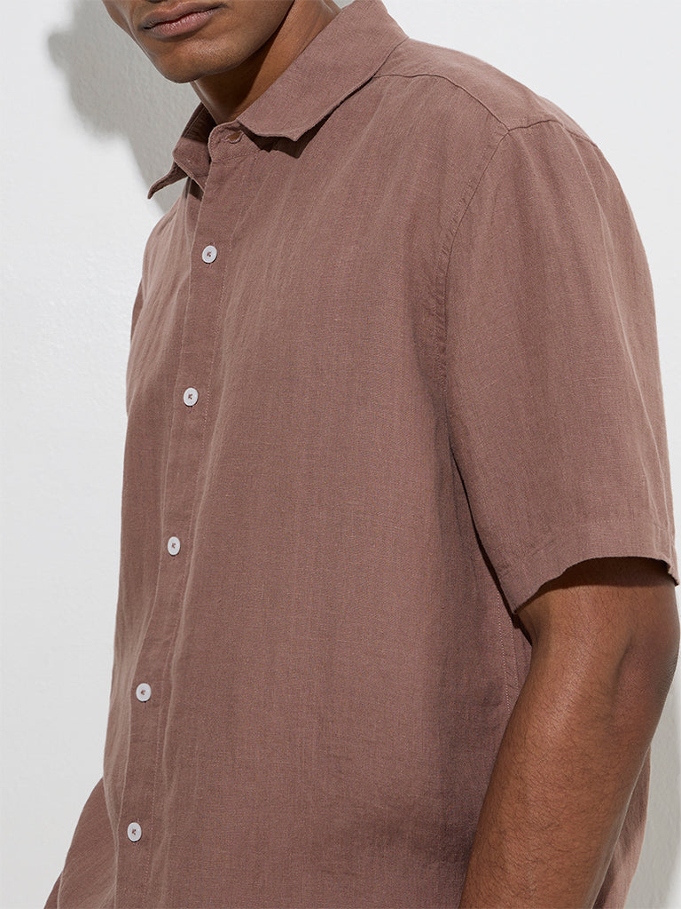 Ascot Taupe Solid Relaxed-Fit Linen Shirt