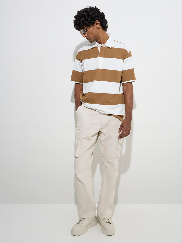 WES Casuals Brown Relaxed-Fit Cotton-Blend Polo T-Shirt