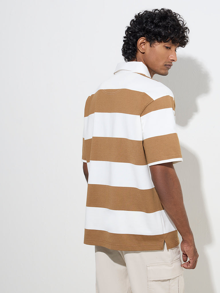 WES Casuals Brown Relaxed-Fit Cotton-Blend Polo T-Shirt