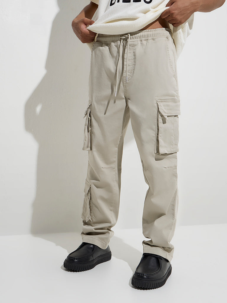 Nuon Beige Relaxed-Fit Mid-Rise Cotton-Blend Pants