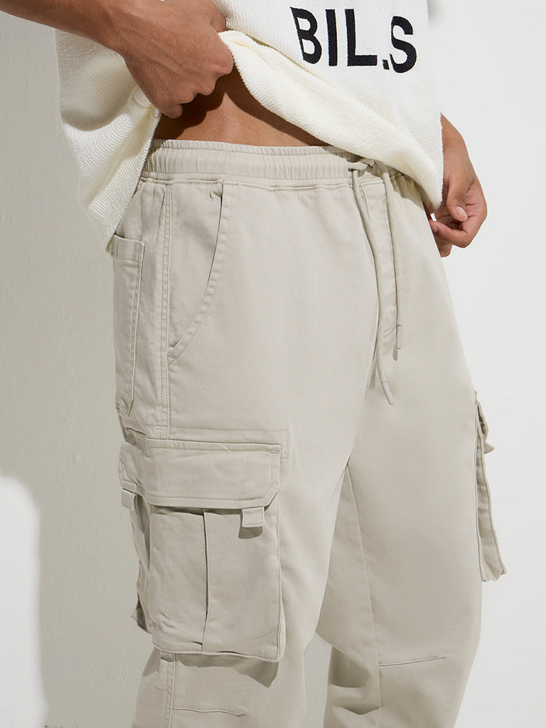 Nuon Beige Relaxed-Fit Mid-Rise Cotton-Blend Pants