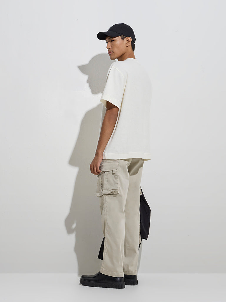 Nuon Beige Relaxed-Fit Mid-Rise Cotton-Blend Pants