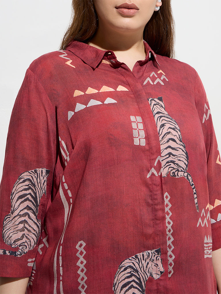 Diza Red Tribal-Inspired Ethnic Tunic