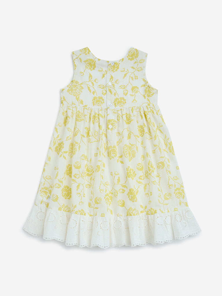 Utsa Kids Yellow Botanical Pattern Cotton A-Line Dress 2-8 years