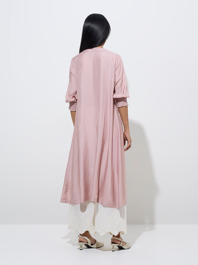 Zuba Dusty Pink Embroidered Cotton-Blend A-Line Kurta