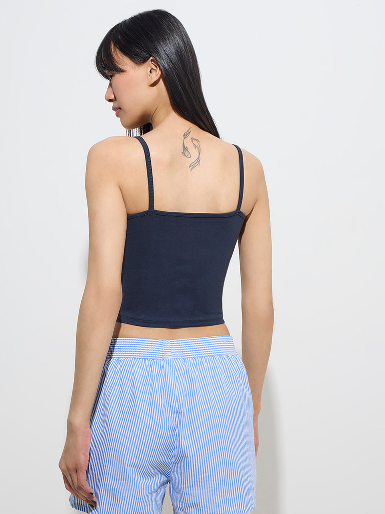 Superstar Navy Ruched Cotton-Blend Crop Top