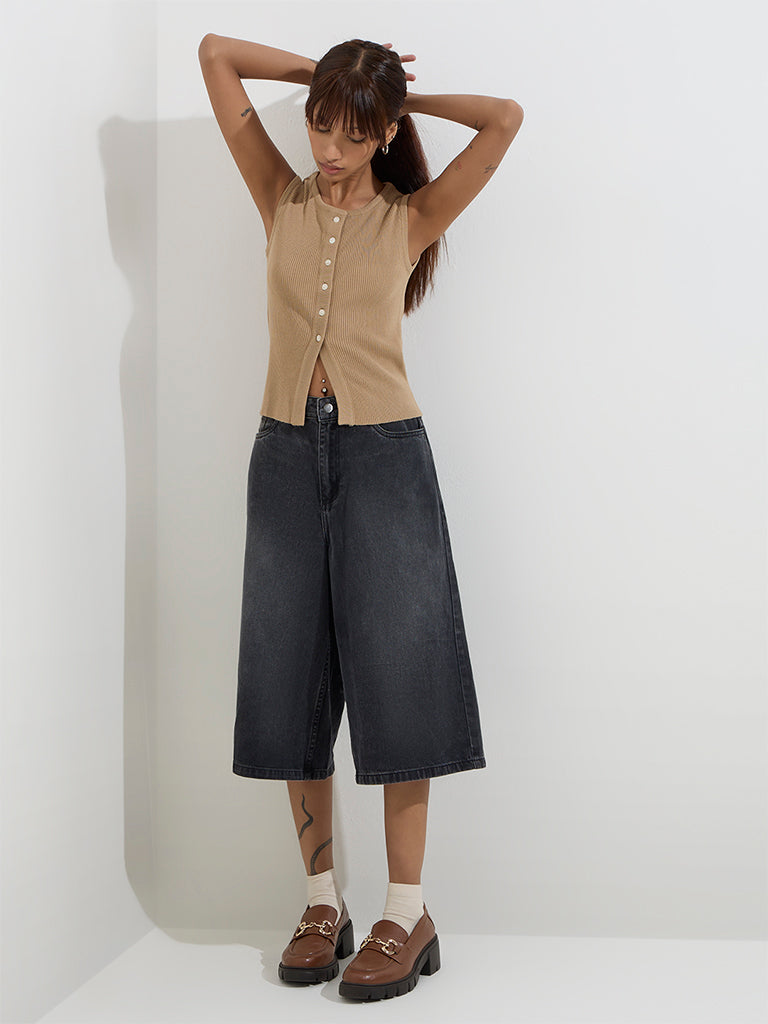 Nuon Beige Ribbed-Textured Top