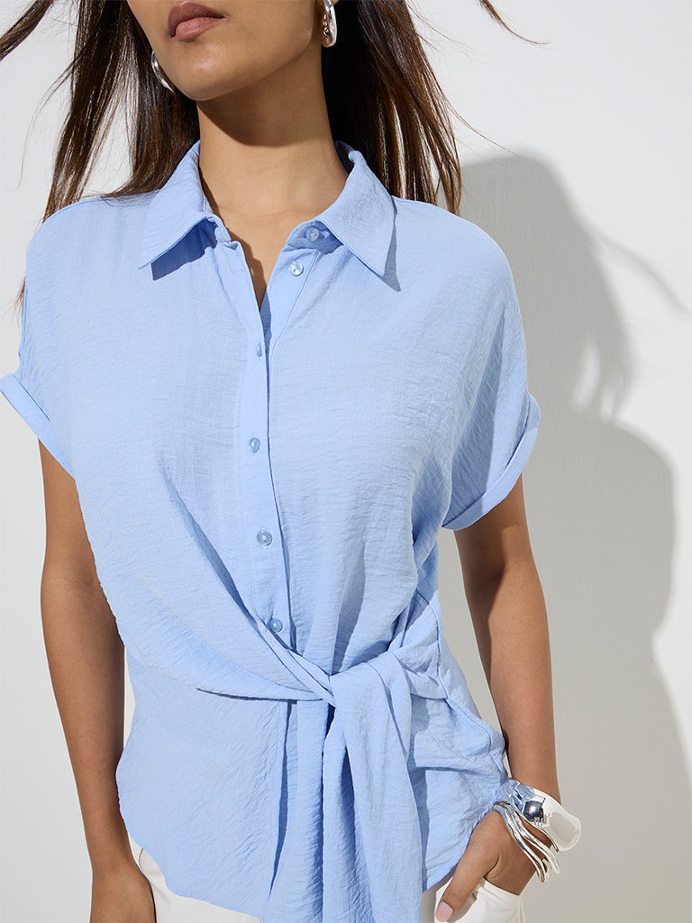 Wardrobe Light Blue Knot-Detailed Shirt