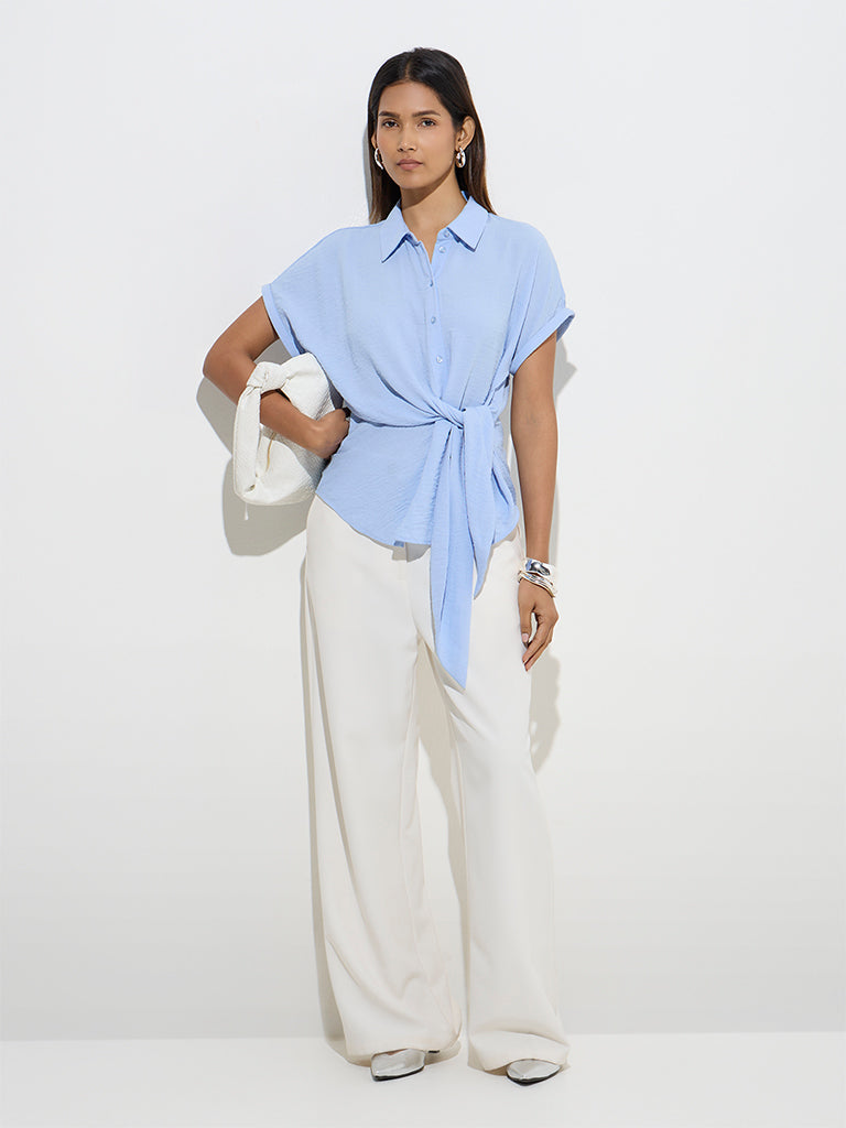 Wardrobe Light Blue Knot-Detailed Shirt
