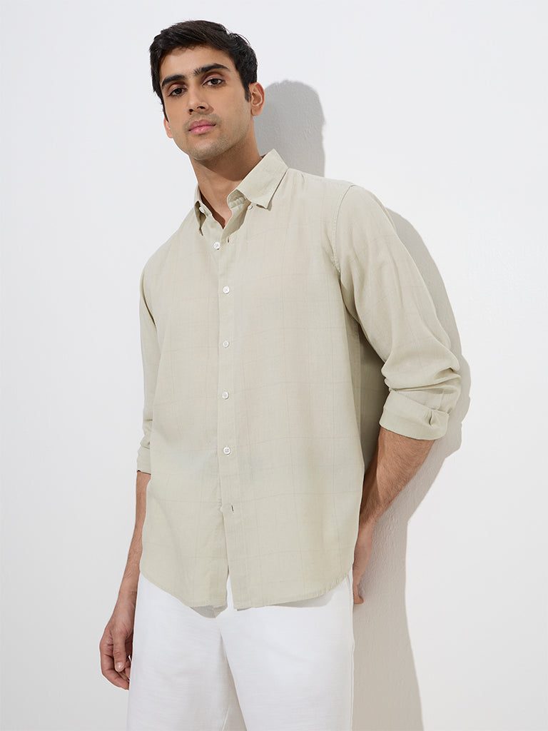 Ascot Sage Checks Design Relaxed-Fit Shirt
