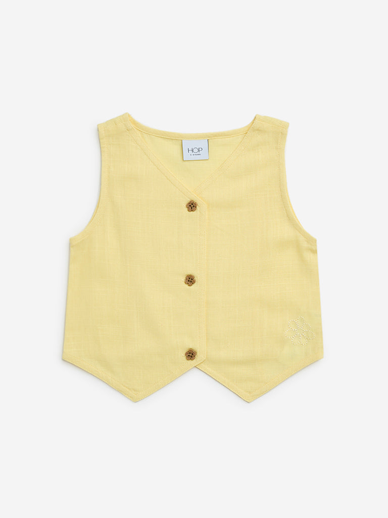 HOP Kids Yellow Embroidered Waistcoat