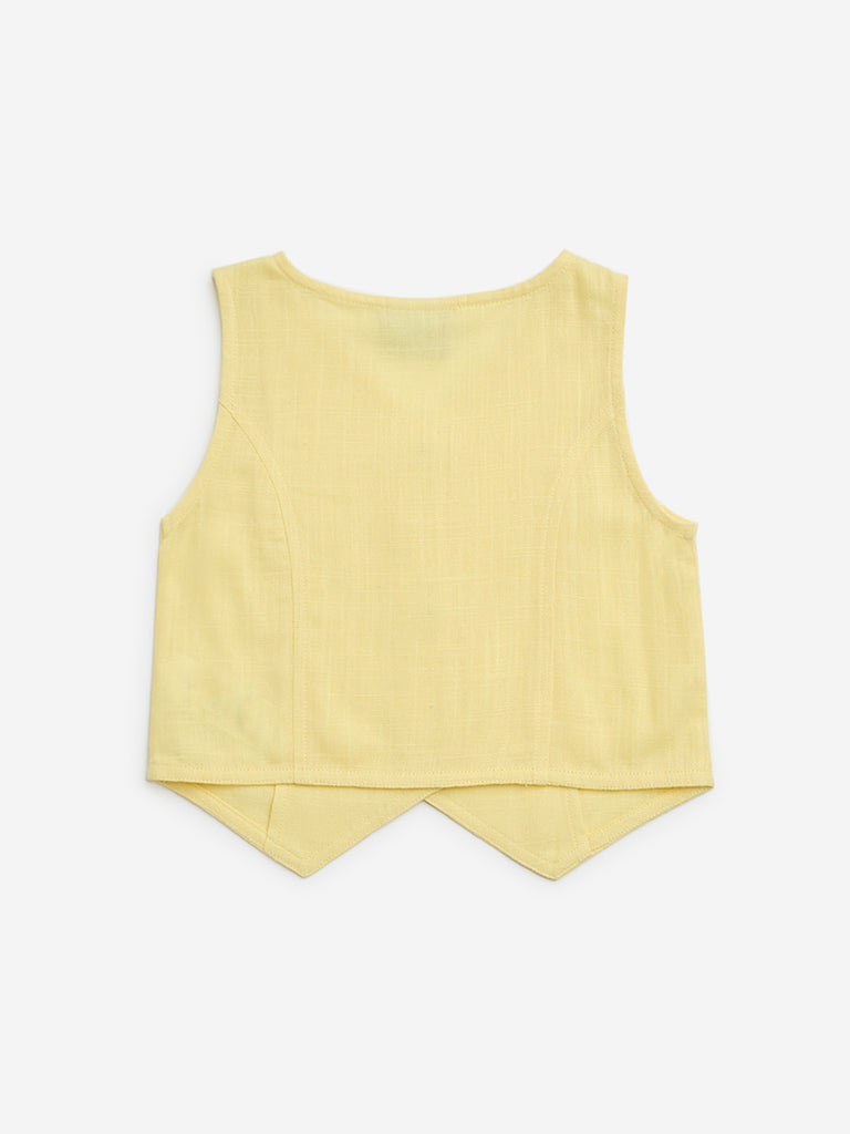 HOP Kids Yellow Embroidered Waistcoat