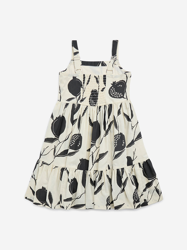 Utsa Kids Off-White Anar Design Cotton Tiered Dress - (2-8yrs)