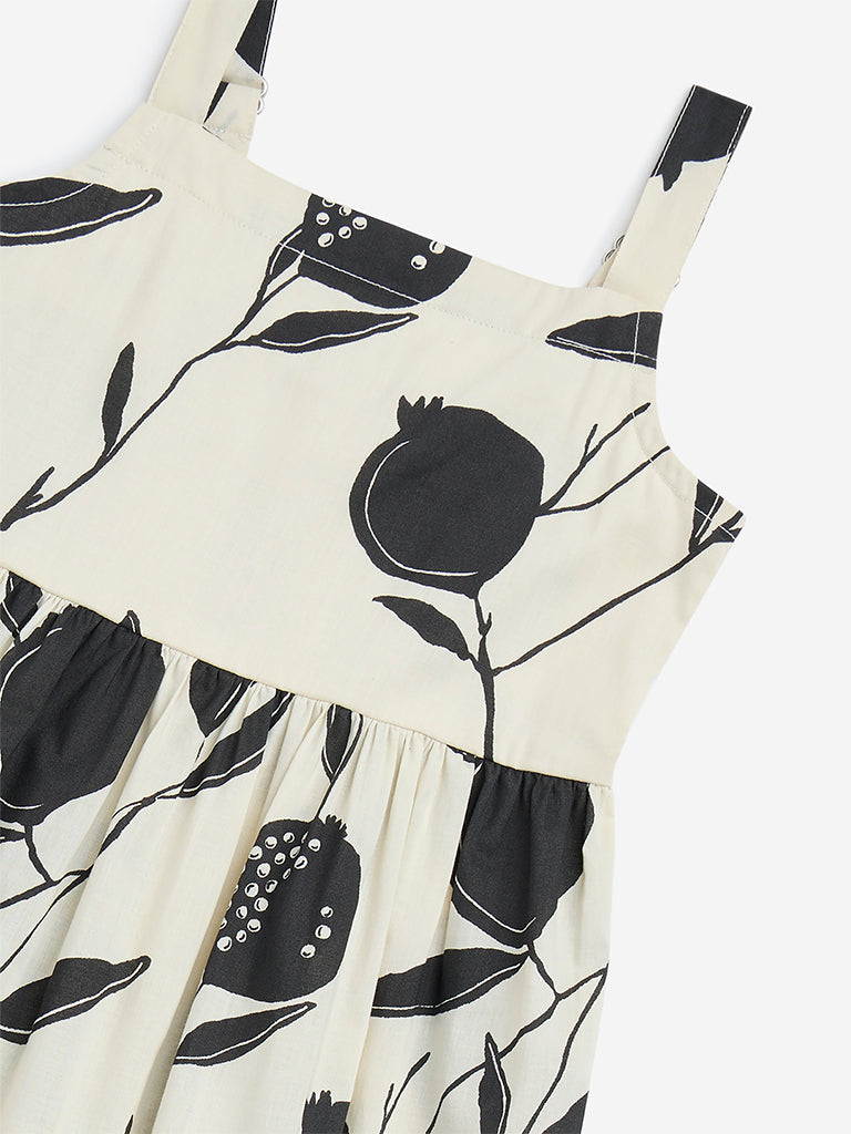 Utsa Kids Off-White Anar Design Cotton Tiered Dress - (2-8yrs)