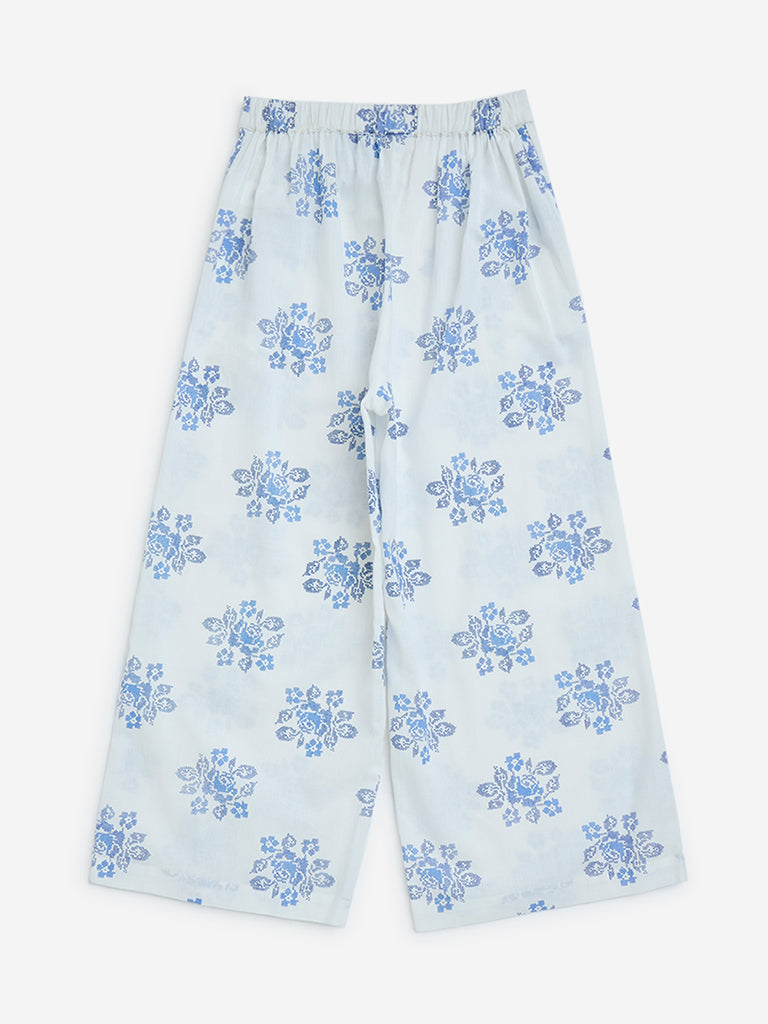 Utsa Kids White Floral Design Cotton-Blend Ethnic Pants 8-14 years