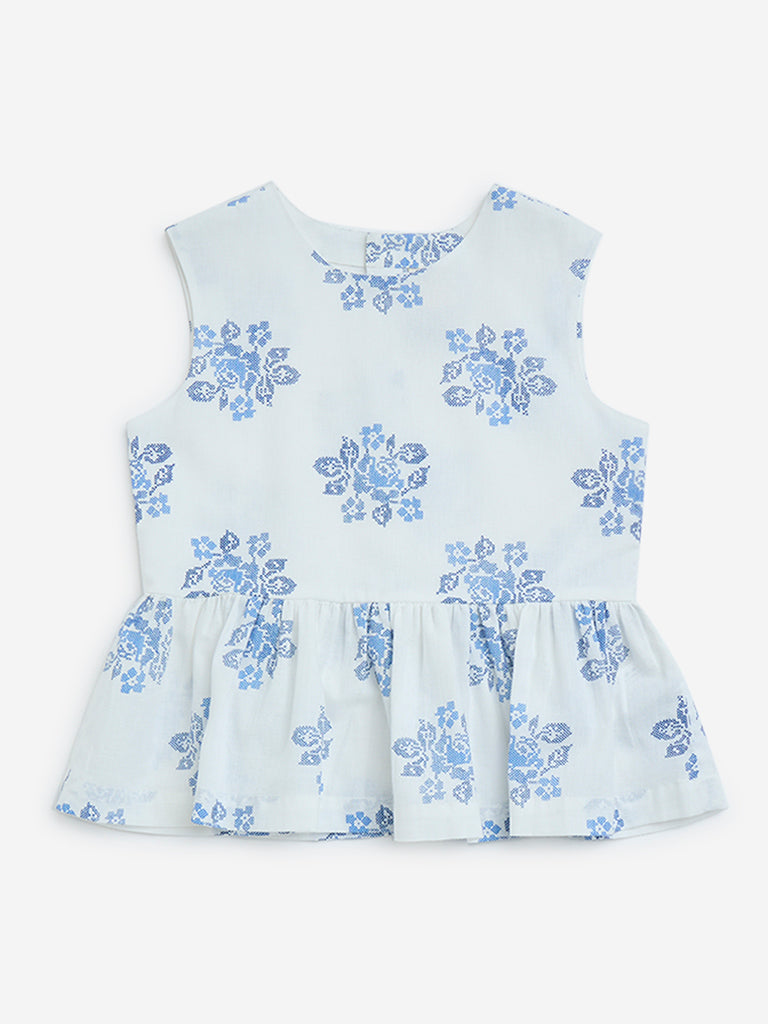 Utsa Kids White Floral Pattern Cotton Ethnic Top 8-14 years