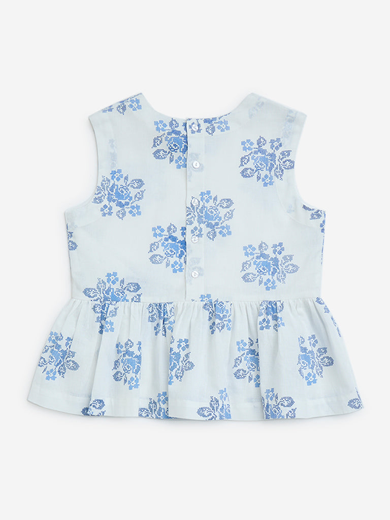 Utsa Kids White Floral Pattern Cotton Ethnic Top 8-14 years