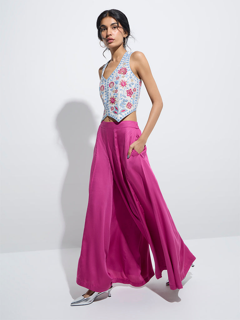 Vark Off-White Floral Embroidered Ethnic Top
