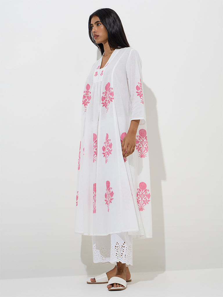 Utsa Pink Buta Printed Cotton A-Line Kurta