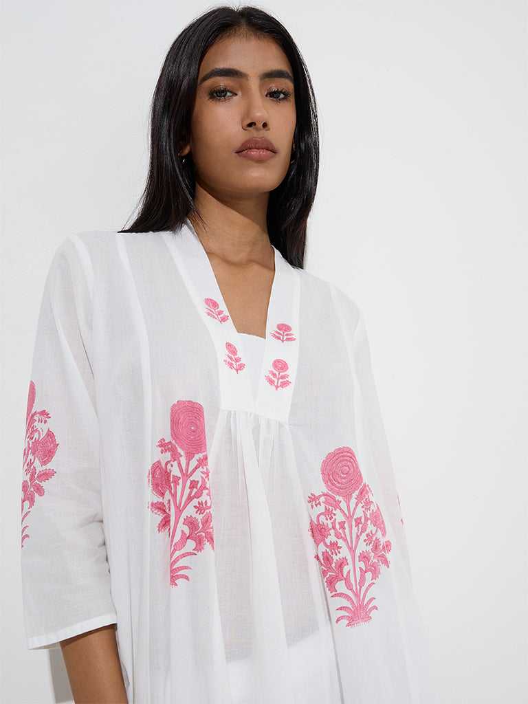 Utsa Pink Buta Printed Cotton A-Line Kurta